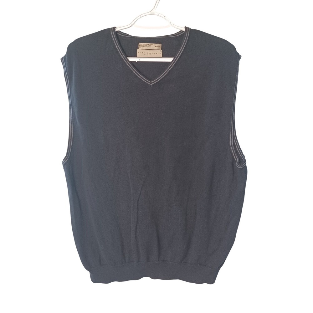 City Casuals By Haggar Cotton Men's Size XL Black V-Neck Sweater Vest